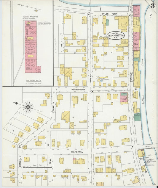 Sanborn Fire Insurance Map from Mannington, Marion County, West Virginia (1904), Sheet #0003 - Historic Sanborn Fire Insurance Map Print, vintage old map wall art, antique decor, genealogy gift, West Virginia West Virginia map