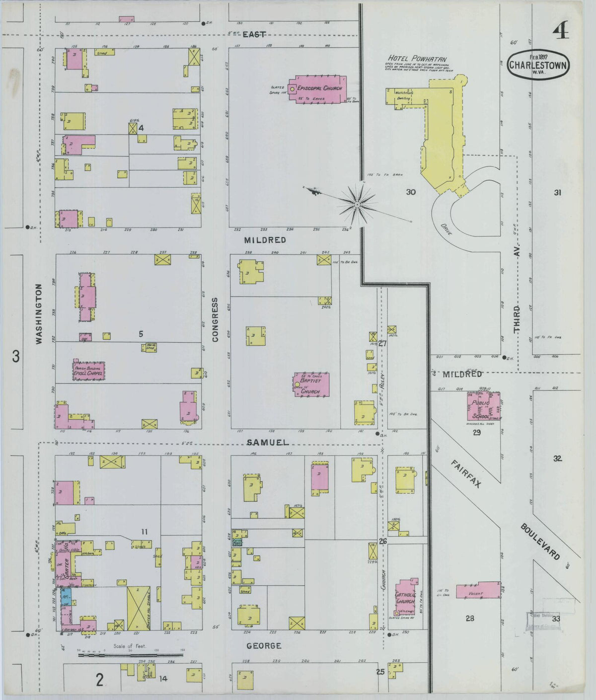 Sanborn Fire Insurance Map from Charles Town, Jefferson County, West Virginia (1897), Sheet #0004 - Complete Map Set gallery image, historic Sanborn map, vintage wall art, West Virginia West Virginia