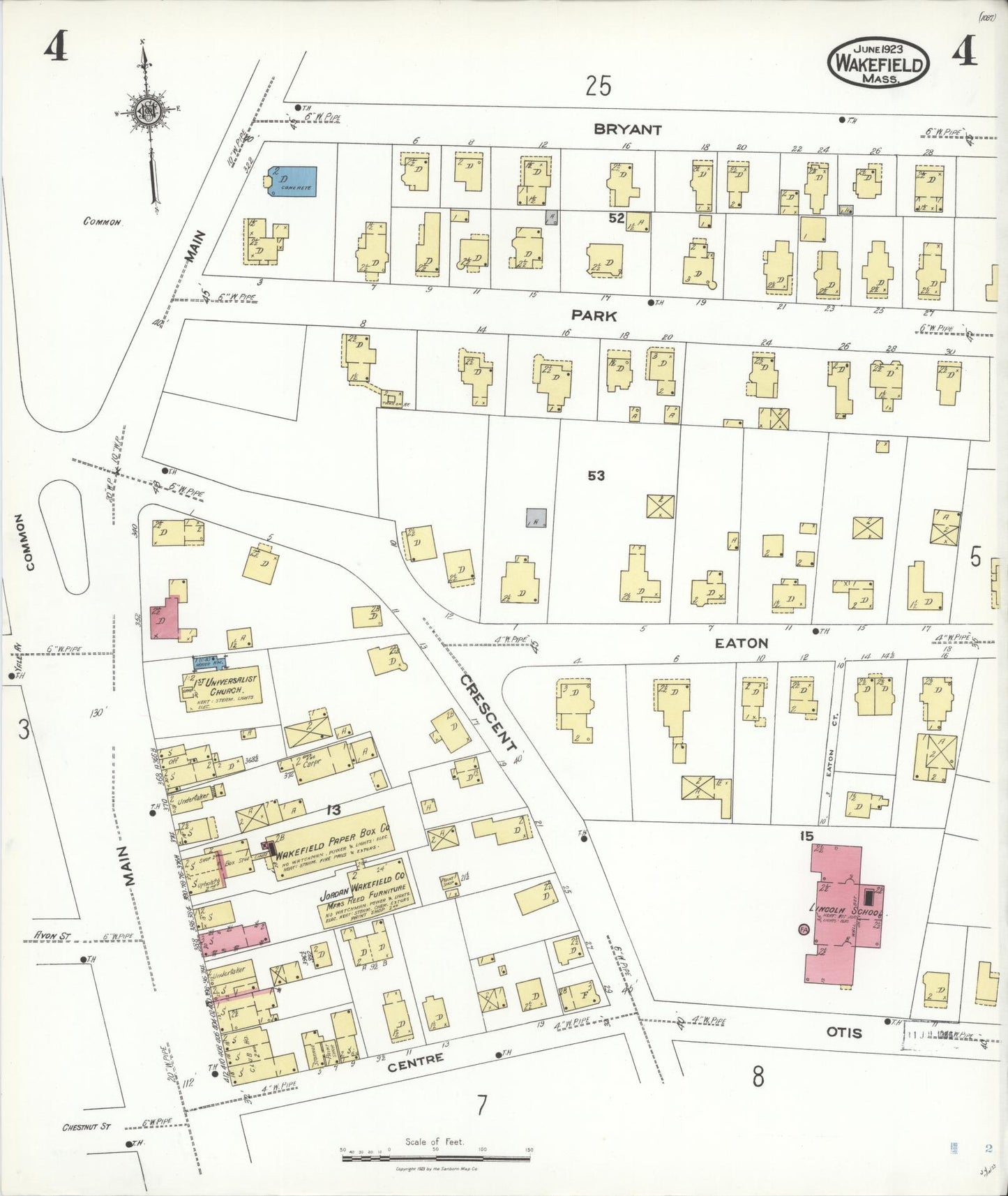Sanborn Fire Insurance Map from Wakefield, Middlesex County, Massachusetts (1923), Sheet #0004 - Complete Map Set gallery image, historic Sanborn map, vintage wall art, Massachusetts Massachusetts