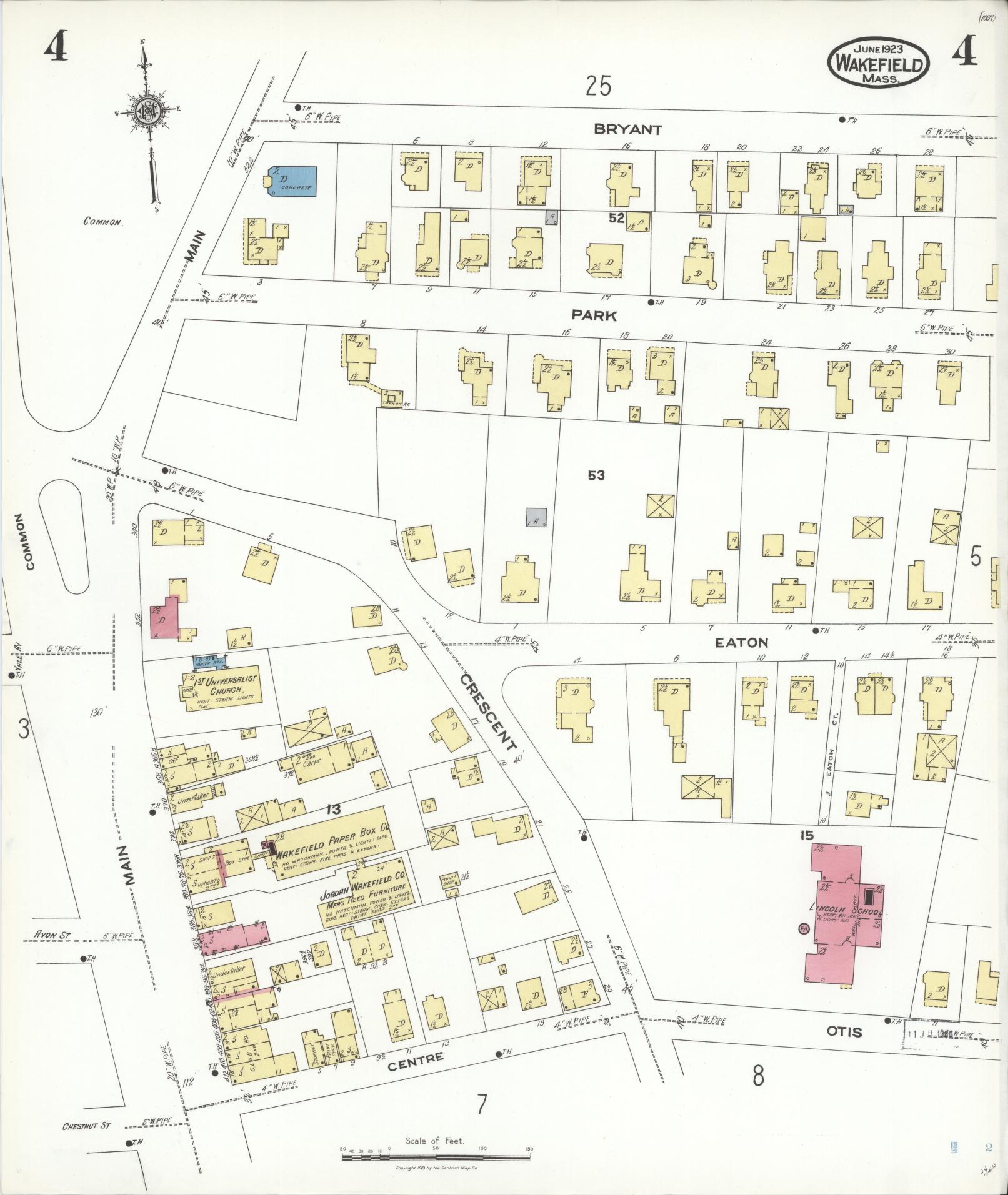 Sanborn Fire Insurance Map from Wakefield, Middlesex County, Massachusetts (1923), Sheet #0004 - Complete Map Set gallery image, historic Sanborn map, vintage wall art, Massachusetts Massachusetts