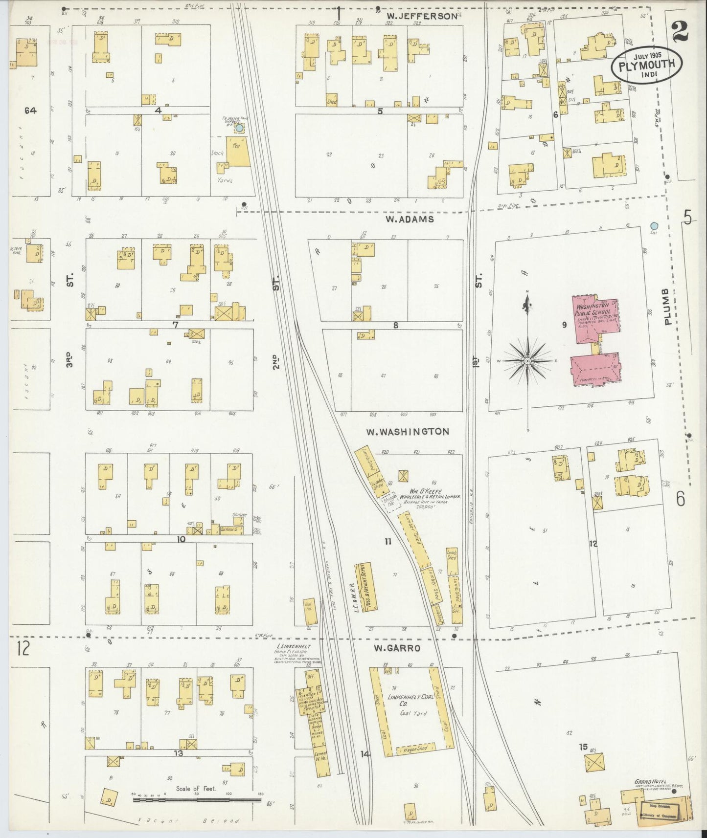 Sanborn Fire Insurance Map from Plymouth, Marhshall County, Indiana (1905), Sheet #0002 - Complete Map Set gallery image, historic Sanborn map, vintage wall art, Indiana Indiana