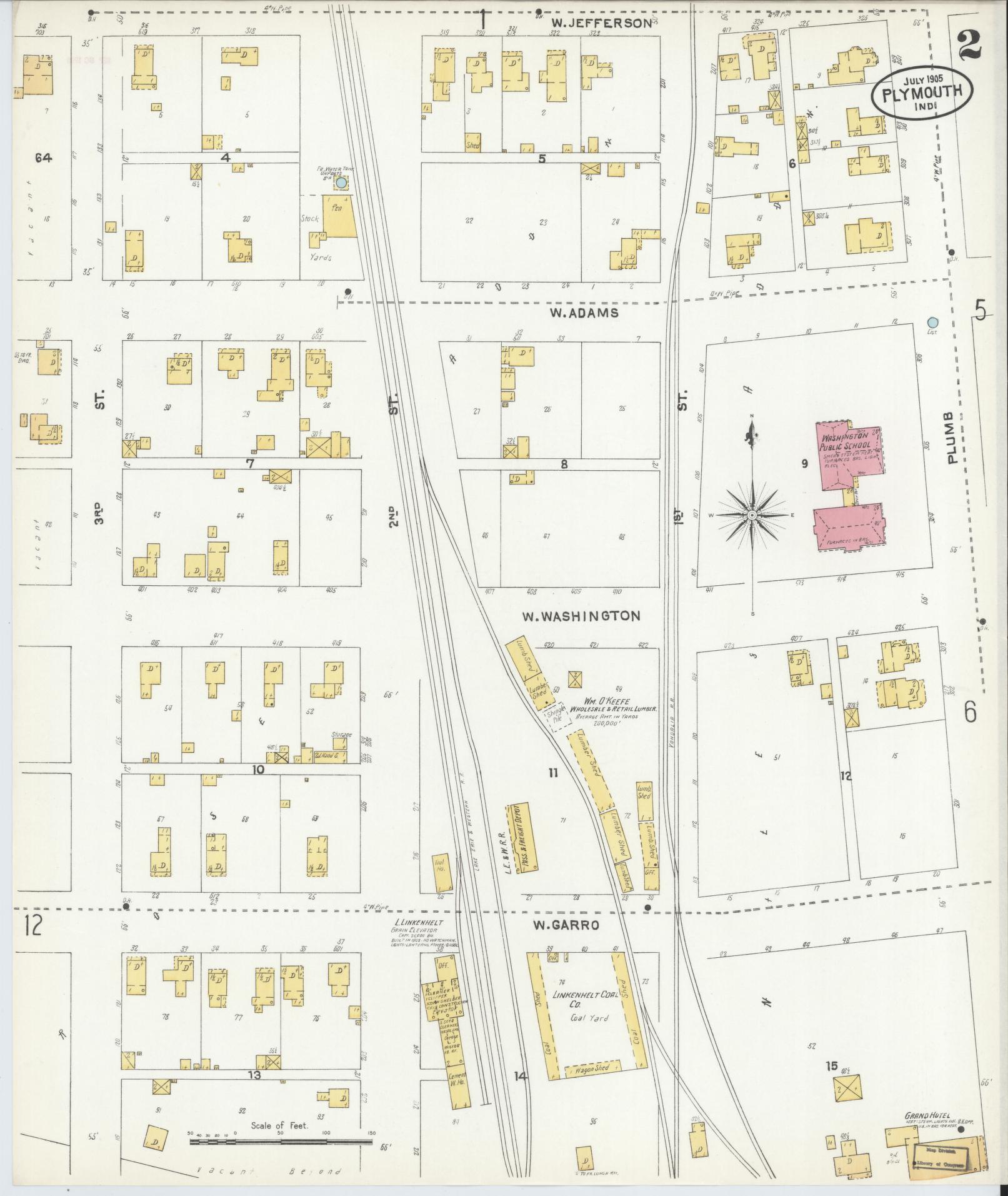 Sanborn Fire Insurance Map from Plymouth, Marhshall County, Indiana (1905), Sheet #0002 - Complete Map Set gallery image, historic Sanborn map, vintage wall art, Indiana Indiana