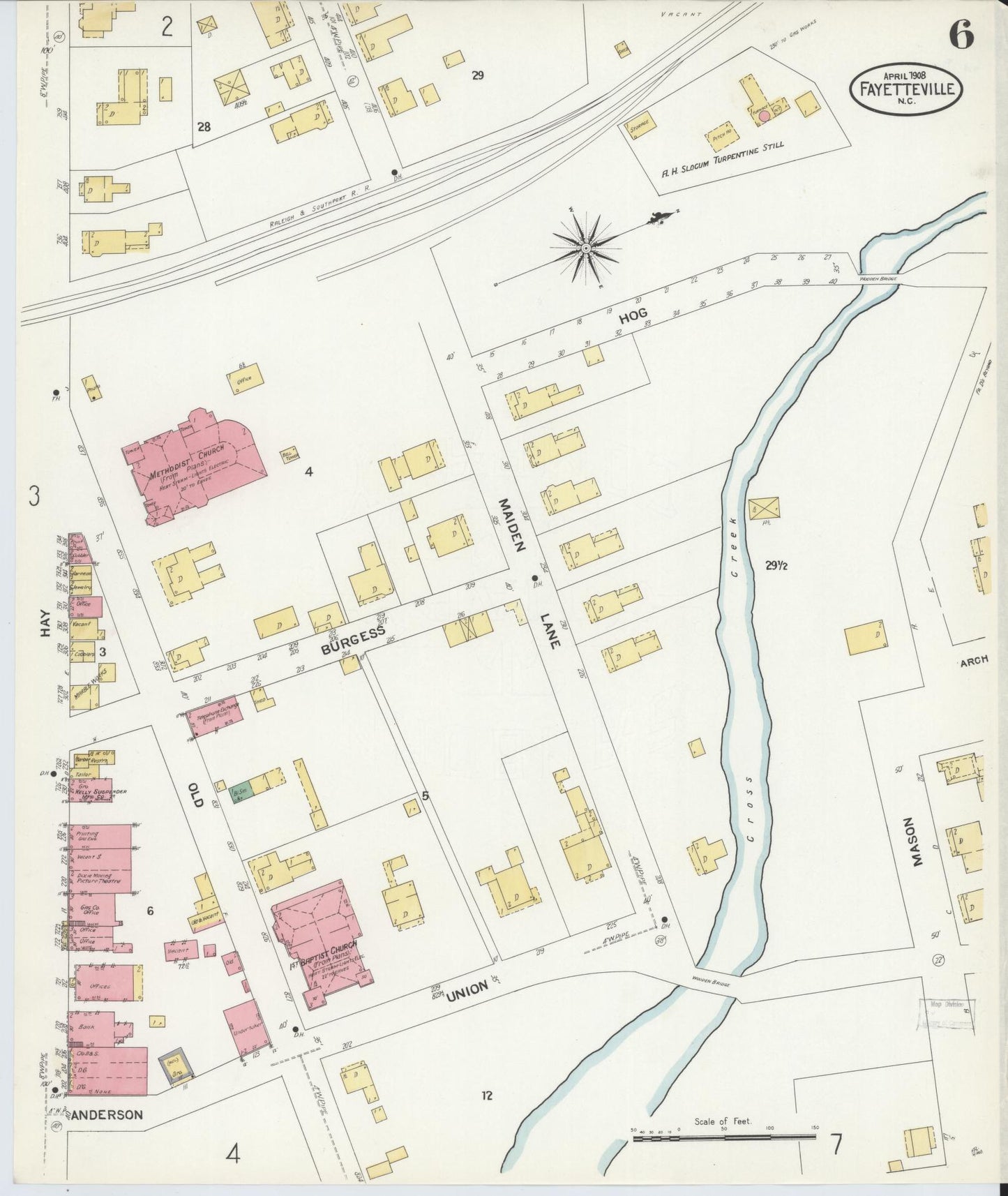 Sanborn Fire Insurance Map from Fayetteville, Cumberland County, North Carolina (1908), Sheet #0006 - Complete Map Set gallery image, historic Sanborn map, vintage wall art, North Carolina North Carolina