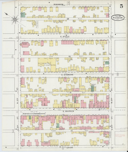 Sanborn Fire Insurance Map from Hudson, Columbia County, New York (1895), Sheet #0005 - Historic Sanborn Fire Insurance Map Print, vintage old map wall art, antique decor, genealogy gift, New York New York map