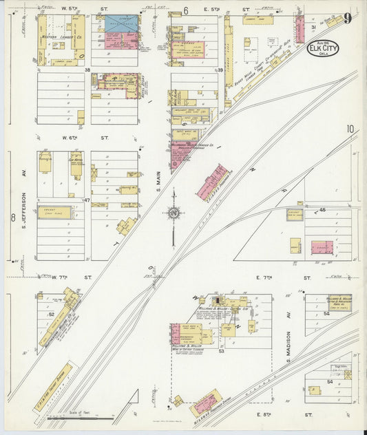 Sanborn Fire Insurance Map from Elk City, Beckham County, Oklahoma (1916), Sheet #0009 - Historic Sanborn Fire Insurance Map Print, vintage old map wall art, antique decor, genealogy gift, Oklahoma Oklahoma map