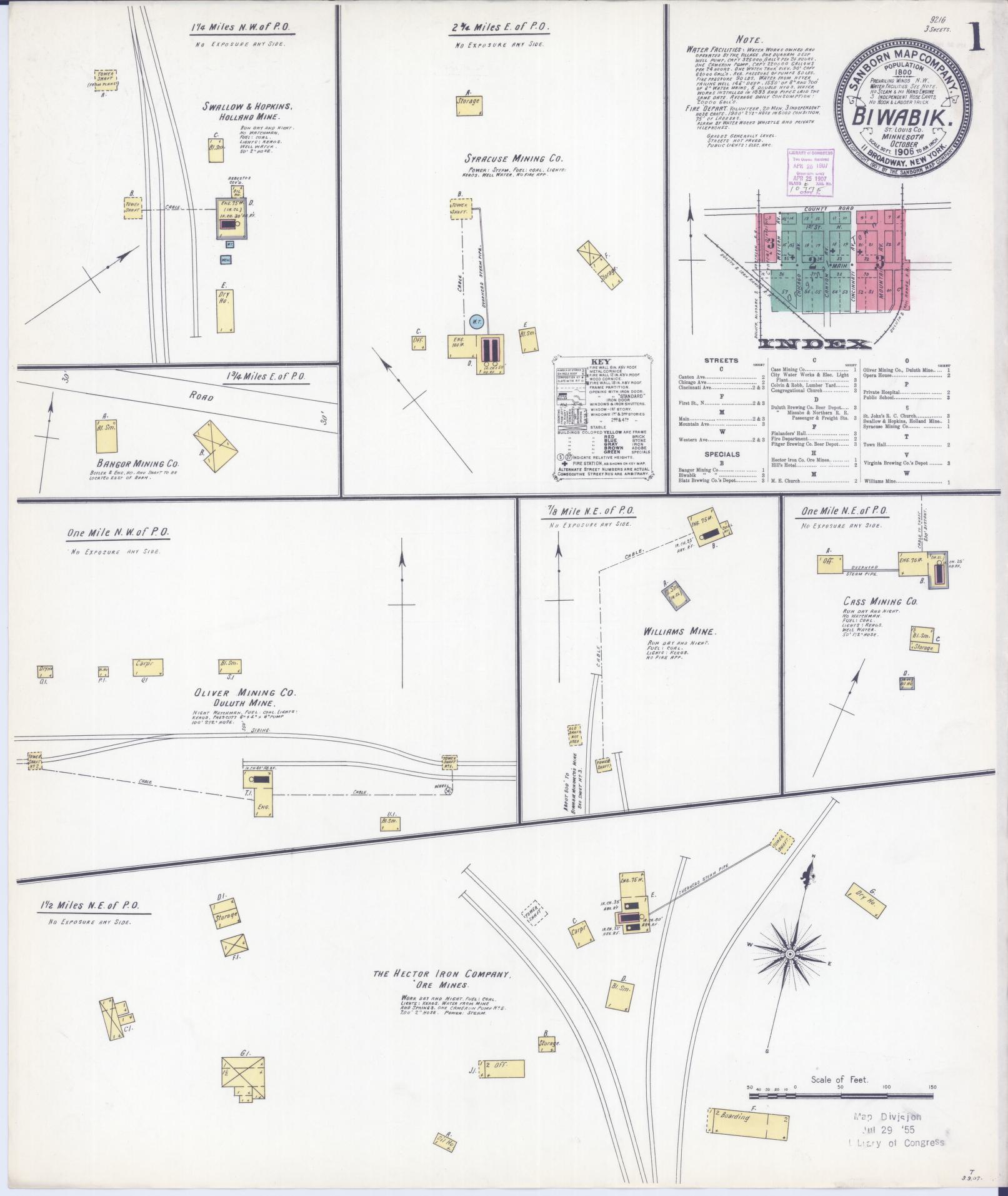 Sanborn Fire Insurance Map from Biwabik, Saint Louis County, Minnesota (1906), Sheet #0001 - Historic Sanborn Fire Insurance Map Print, vintage old map wall art, antique decor, genealogy gift, Minnesota Minnesota map