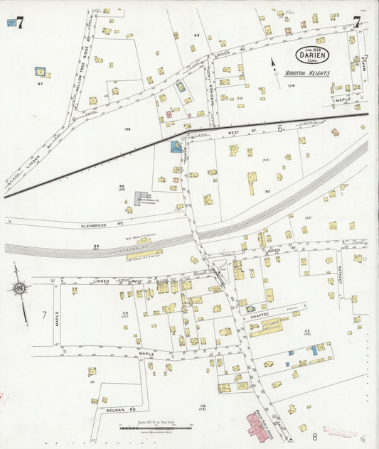 Sanborn Fire Insurance Map from Darien, Fairfield County, Connecticut (1928), Sheet #0007 - Historic Sanborn Fire Insurance Map Print, vintage old map wall art, antique decor, genealogy gift, Connecticut Connecticut map