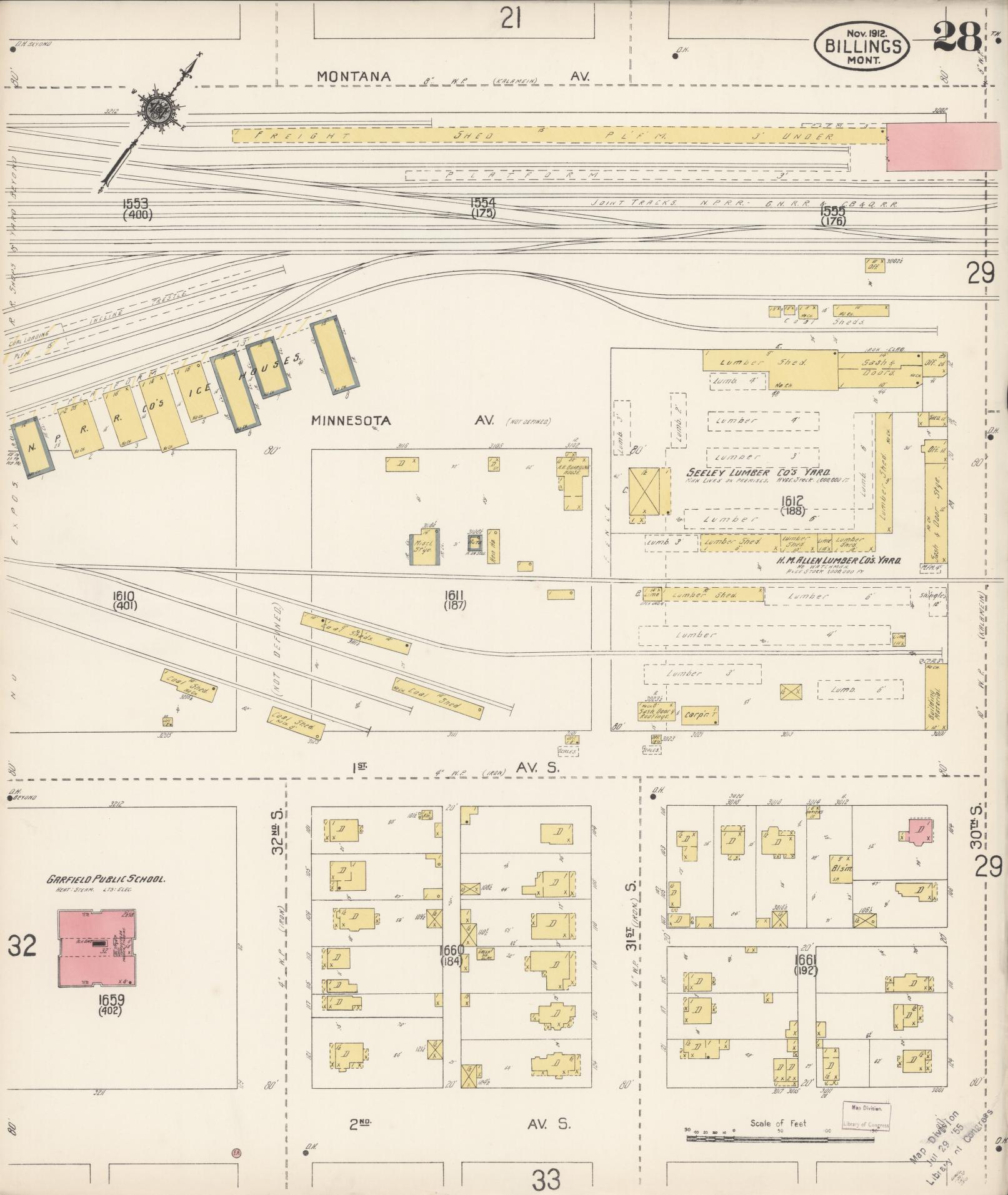 Sanborn Fire Insurance Map from Billings, Yellowstone County, Montana (1912), Sheet #0028 - Complete Map Set gallery image, historic Sanborn map, vintage wall art, Montana Montana