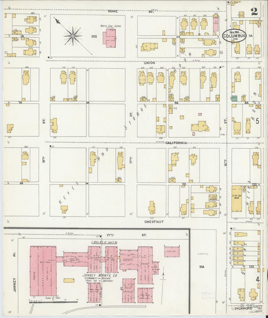 Sanborn Fire Insurance Map from Columbus, Bartholomew County, Indiana (1906), Sheet #0002 - Historic Sanborn Fire Insurance Map Print, vintage old map wall art, antique decor, genealogy gift, Indiana Indiana map