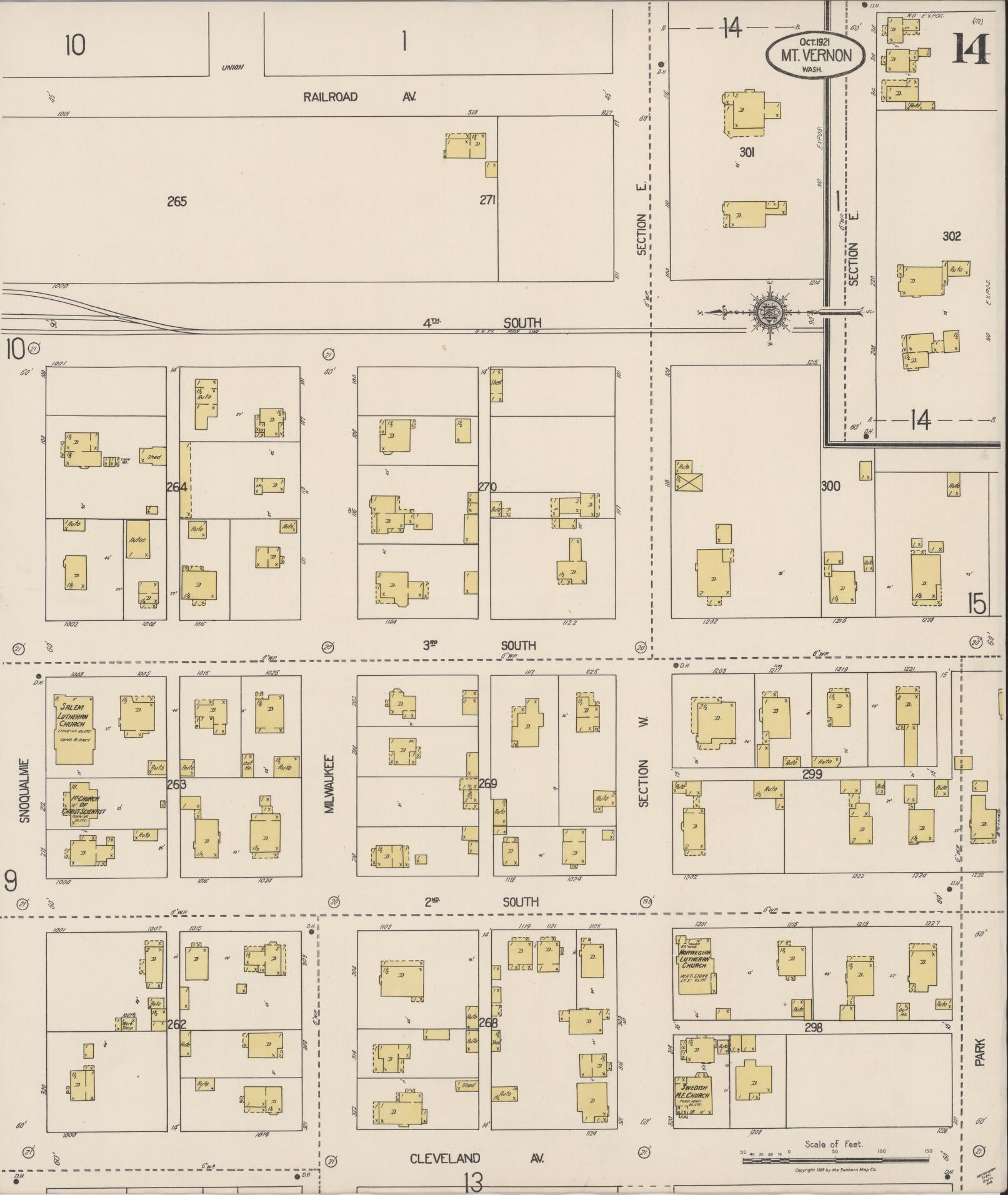 Sanborn Fire Insurance Map from Mount Vernon, Skagit County, Washington (1921), Sheet #0014 - Historic Sanborn Fire Insurance Map Print, vintage old map wall art, antique decor, genealogy gift, Washington Washington map