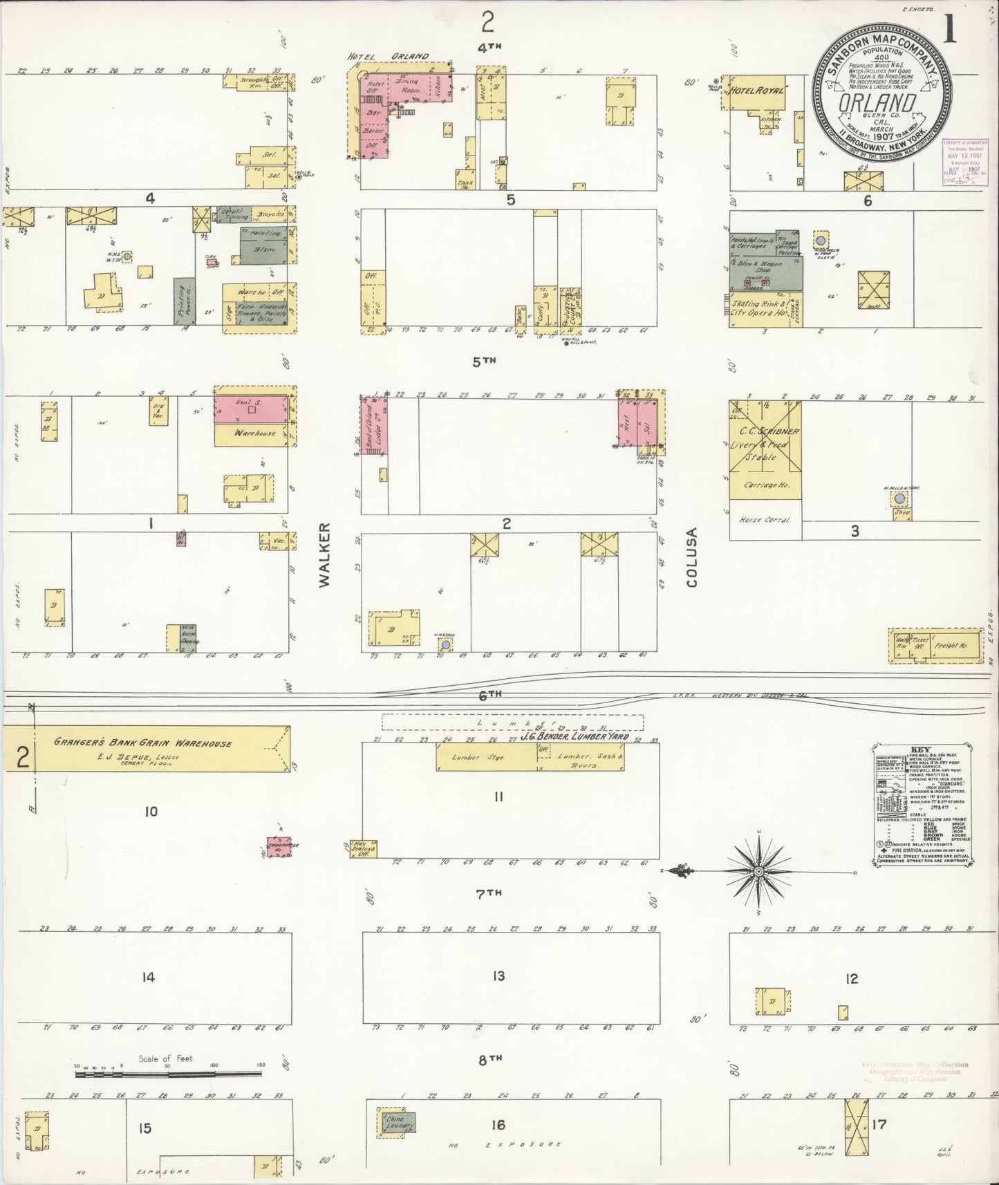 Sanborn Fire Insurance Map from Orland, Glenn County, California (1907), Sheet #0001 - Complete Map Set gallery image, historic Sanborn map, vintage wall art, California California