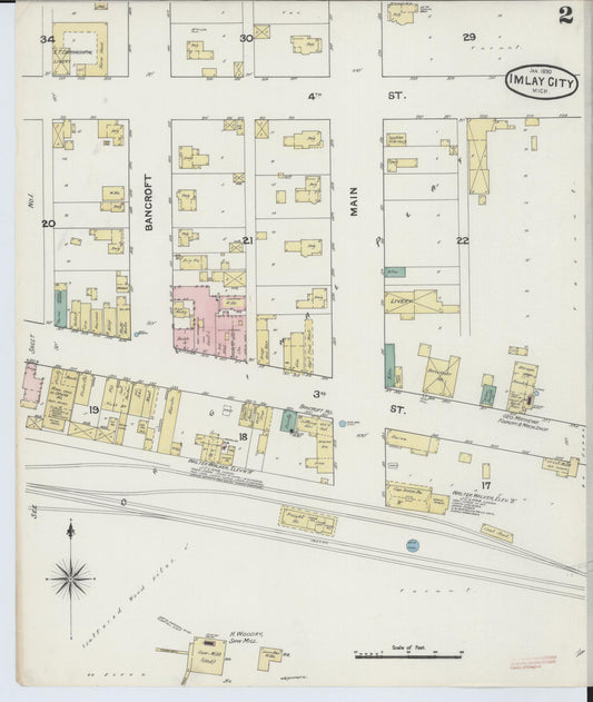 Sanborn Fire Insurance Map from Imlay City, Lapeer County, Michigan (1890), Sheet #0002 - Historic Sanborn Fire Insurance Map Print, vintage old map wall art, antique decor, genealogy gift, Michigan Michigan map