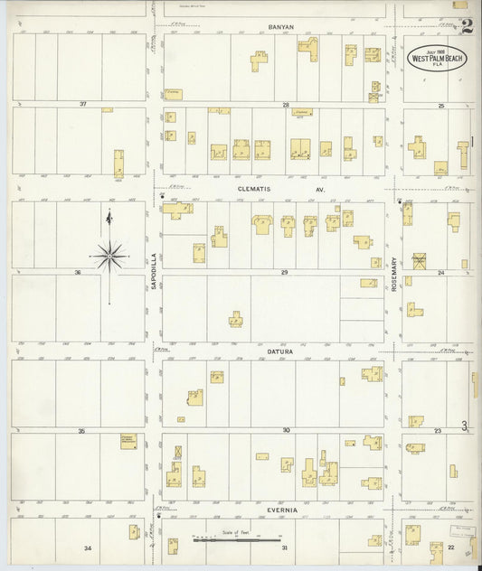 Sanborn Fire Insurance Map from West Palm Beach, Dade County, Florida (1908), Sheet #0002 - Historic Sanborn Fire Insurance Map Print, vintage old map wall art, antique decor, genealogy gift, Florida Florida map