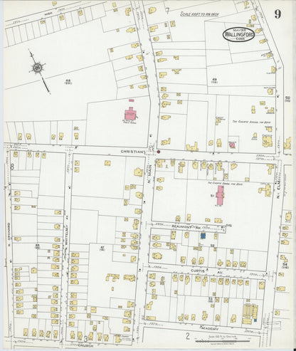 Sanborn Fire Insurance Map from Wallingford, New Haven County, Connecticut (1919), Sheet #0009 - Complete Map Set gallery image, historic Sanborn map, vintage wall art, Connecticut Connecticut