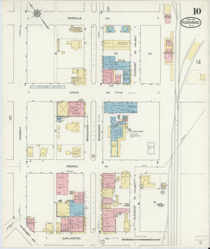 Sanborn Fire Insurance Map from Kissimmee, Osceola County, Florida (1914), Sheet #0010 - Historic Sanborn Fire Insurance Map Print, vintage old map wall art, antique decor, genealogy gift, Florida Florida map
