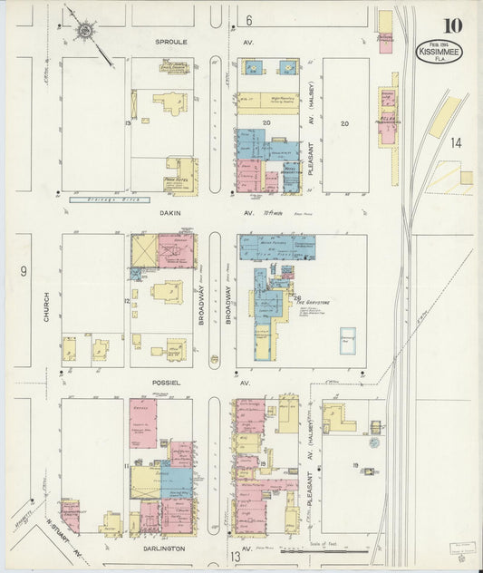 Sanborn Fire Insurance Map from Kissimmee, Osceola County, Florida (1914), Sheet #0010 - Historic Sanborn Fire Insurance Map Print, vintage old map wall art, antique decor, genealogy gift, Florida Florida map