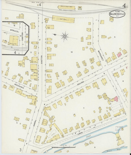Sanborn Fire Insurance Map from Baldwinsville, Onondaga County, New York (1896), Sheet #0004 - Historic Sanborn Fire Insurance Map Print, vintage old map wall art, antique decor, genealogy gift, New York New York map
