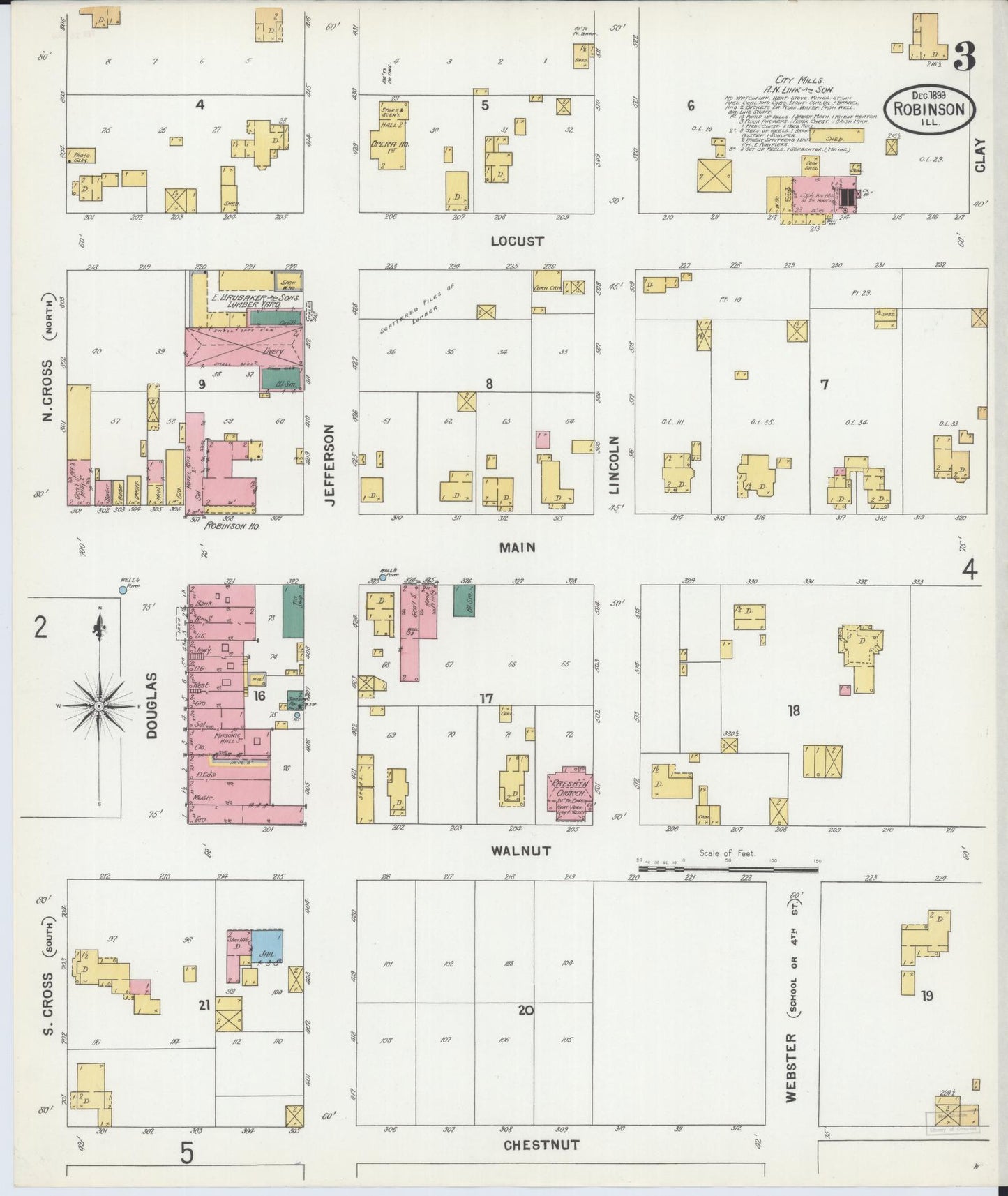 Sanborn Fire Insurance Map from Robinson, Crawford County, Illinois (1899), Sheet #0003 - Complete Map Set gallery image, historic Sanborn map, vintage wall art, Illinois Illinois