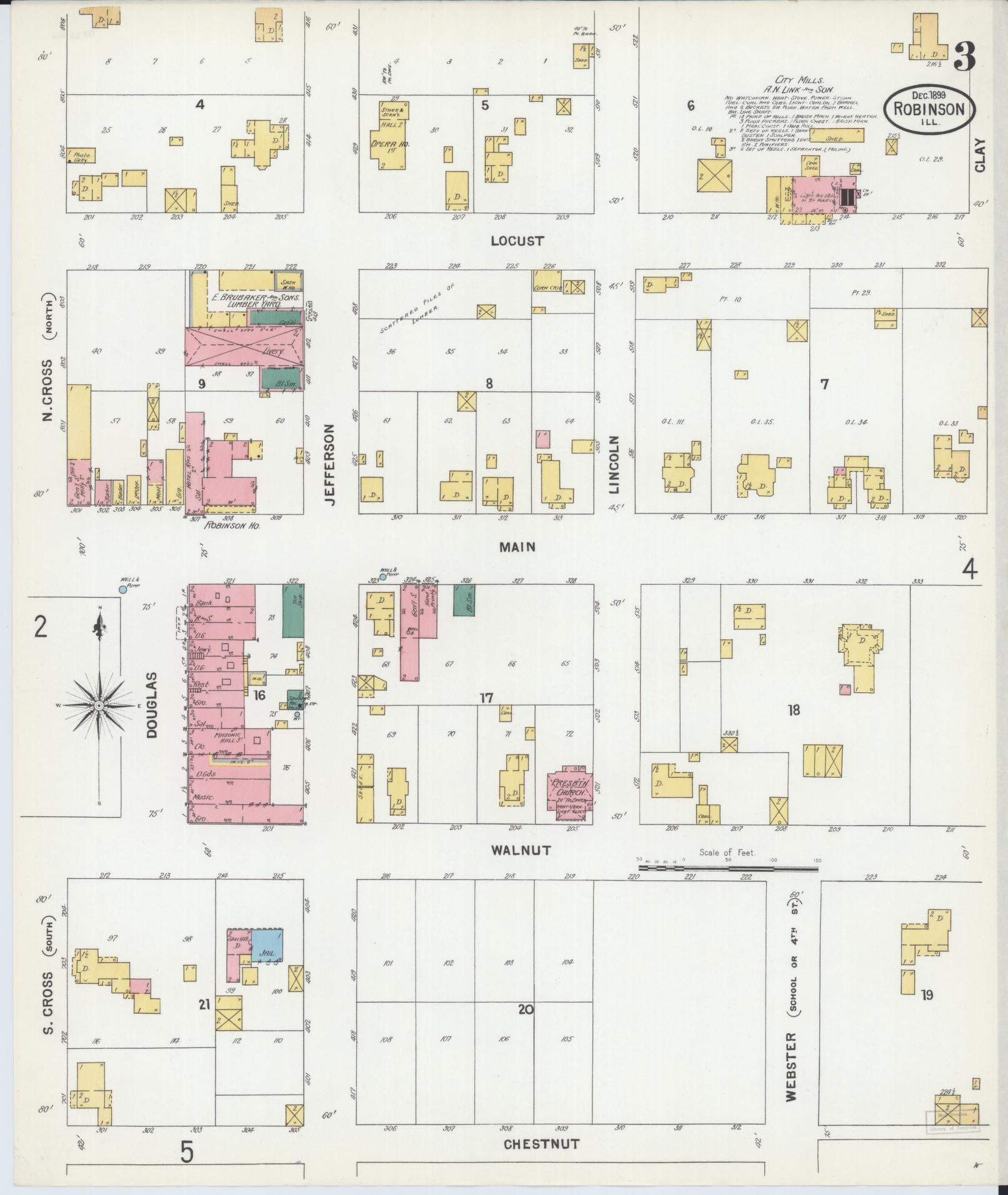 Sanborn Fire Insurance Map from Robinson, Crawford County, Illinois (1899), Sheet #0003 - Complete Map Set gallery image, historic Sanborn map, vintage wall art, Illinois Illinois