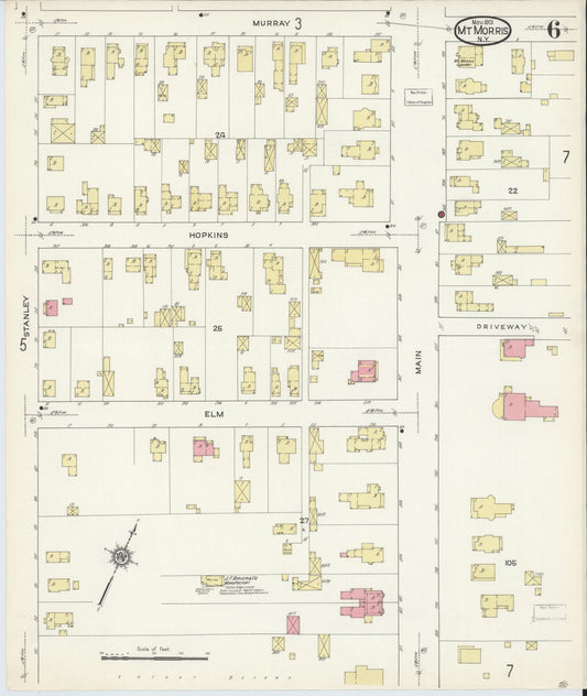 Sanborn Fire Insurance Map from Mount Morris, Livingston County, New York (1913), Sheet #0006 - Historic Sanborn Fire Insurance Map Print, vintage old map wall art, antique decor, genealogy gift, New York New York map