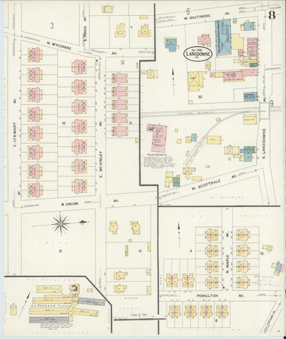 Sanborn Fire Insurance Map from Lansdowne, Delaware County, Pennsylvania (1908), Sheet #0008 - Complete Map Set gallery image, historic Sanborn map, vintage wall art, Pennsylvania Pennsylvania