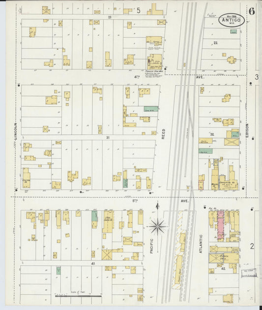Sanborn Fire Insurance Map from Antigo, Langlade County, Wisconsin (1898), Sheet #0006 - Historic Sanborn Fire Insurance Map Print, vintage old map wall art, antique decor, genealogy gift, Wisconsin Wisconsin map