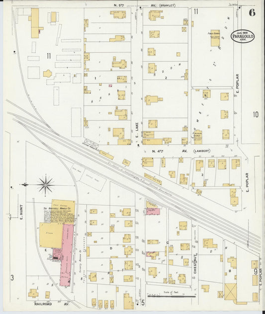 Sanborn Fire Insurance Map from Paragould, Greene County, Arkansas (1909), Sheet #0006 - Historic Sanborn Fire Insurance Map Print, vintage old map wall art, antique decor, genealogy gift, Arkansas Arkansas map