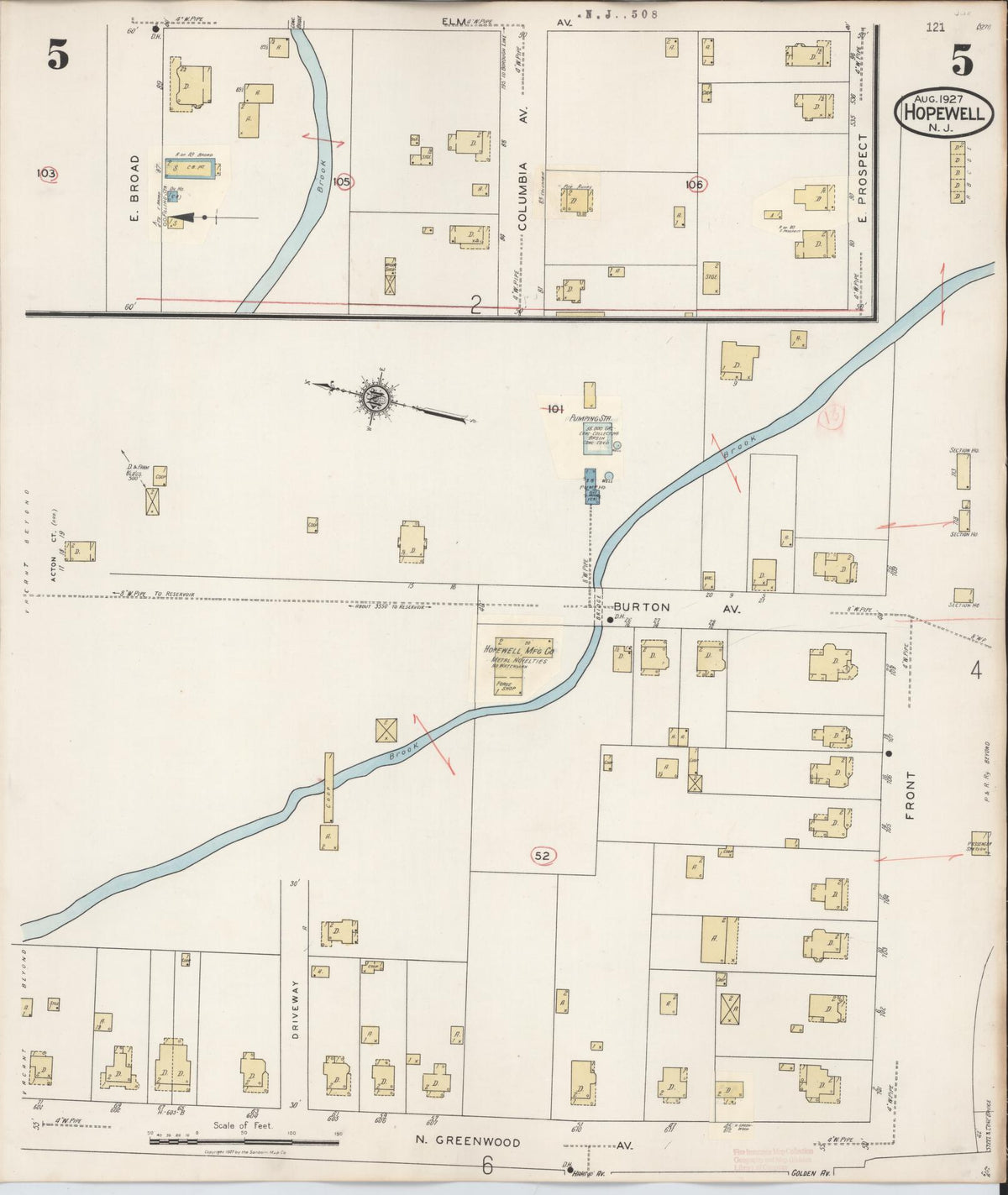 Sanborn Fire Insurance Map from Hopewell, Mercer County, New Jersey (1935), Sheet #0005 - Historic Sanborn Fire Insurance Map Print, vintage old map wall art, antique decor, genealogy gift, New Jersey New Jersey map