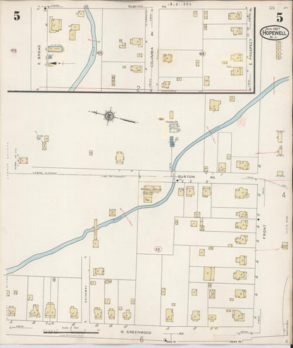 Sanborn Fire Insurance Map from Hopewell, Mercer County, New Jersey (1935), Sheet #0005 - Historic Sanborn Fire Insurance Map Print, vintage old map wall art, antique decor, genealogy gift, New Jersey New Jersey map