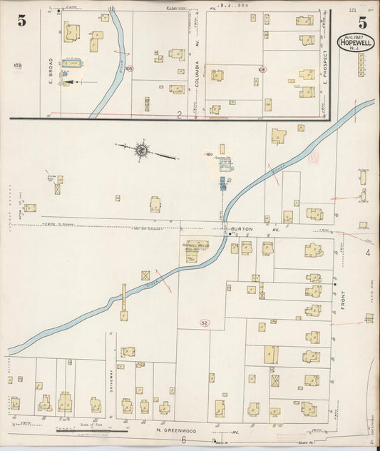 Sanborn Fire Insurance Map from Hopewell, Mercer County, New Jersey (1935), Sheet #0005 - Historic Sanborn Fire Insurance Map Print, vintage old map wall art, antique decor, genealogy gift, New Jersey New Jersey map