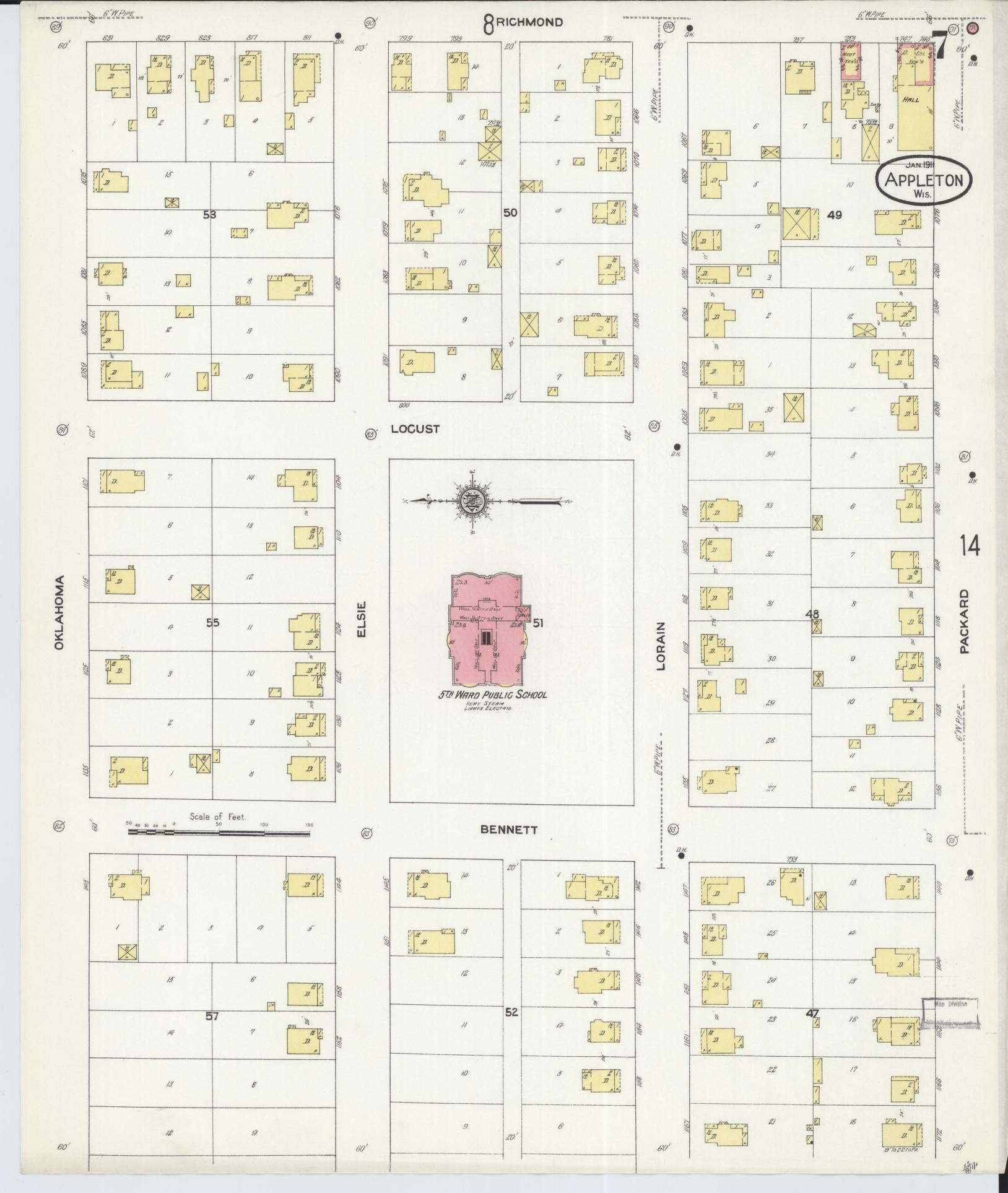 Sanborn Fire Insurance Map from Appleton, Outagamie County, Wisconsin (1911), Sheet #0007 - Complete Map Set gallery image, historic Sanborn map, vintage wall art, Wisconsin Wisconsin