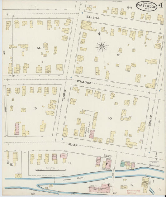 Sanborn Fire Insurance Map from Waterloo, Seneca County, New York (1886), Sheet #0004 - Historic Sanborn Fire Insurance Map Print, vintage old map wall art, antique decor, genealogy gift, New York New York map