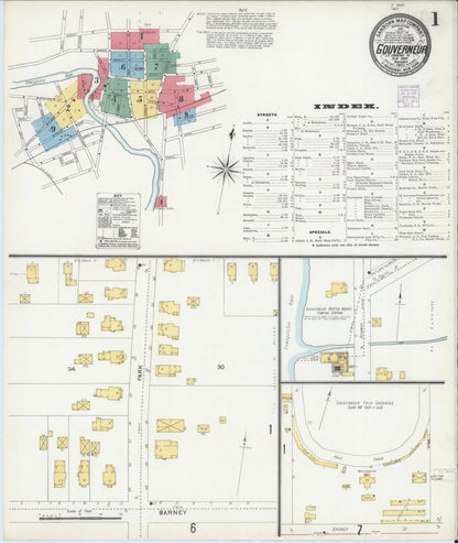 Sanborn Fire Insurance Map from Gouverneur, Saint Lawrence County, New York (1905), Sheet #0001 - Historic Sanborn Fire Insurance Map Print, vintage old map wall art, antique decor, genealogy gift, New York New York map