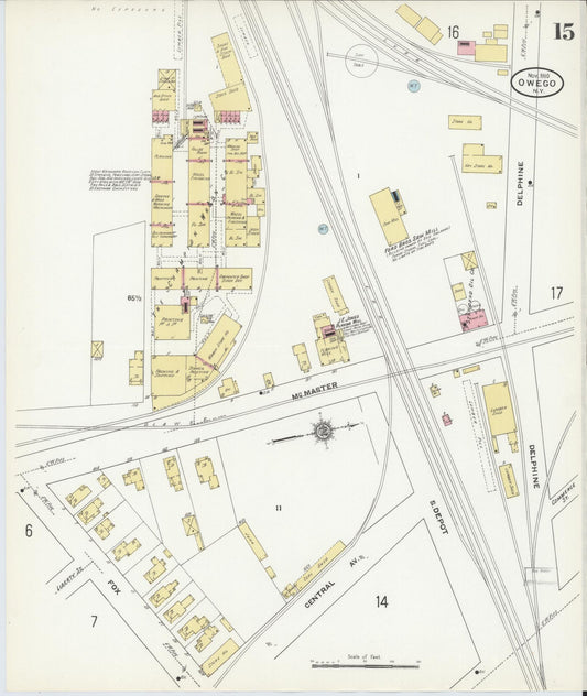 Sanborn Fire Insurance Map from Owego, Tioga County, New York (1910), Sheet #0015 - Historic Sanborn Fire Insurance Map Print, vintage old map wall art, antique decor, genealogy gift, New York New York map