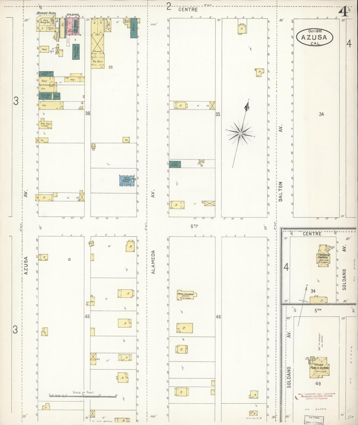 Sanborn Fire Insurance Map from Azusa, Los Angeles County, California (1899), Sheet #0004 - Historic Sanborn Fire Insurance Map Print, vintage old map wall art, antique decor, genealogy gift, California California map