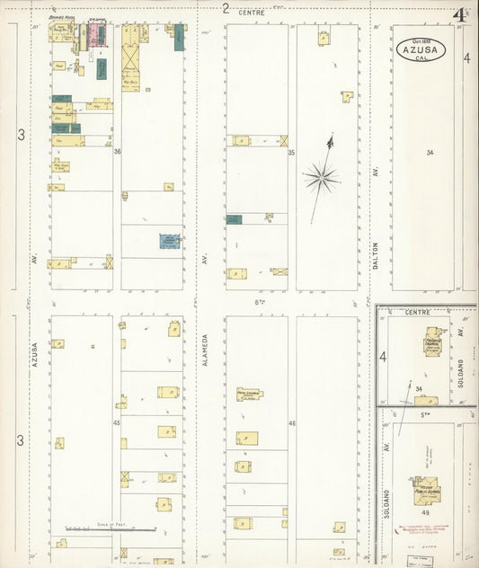 Sanborn Fire Insurance Map from Azusa, Los Angeles County, California (1899), Sheet #0004 - Historic Sanborn Fire Insurance Map Print, vintage old map wall art, antique decor, genealogy gift, California California map