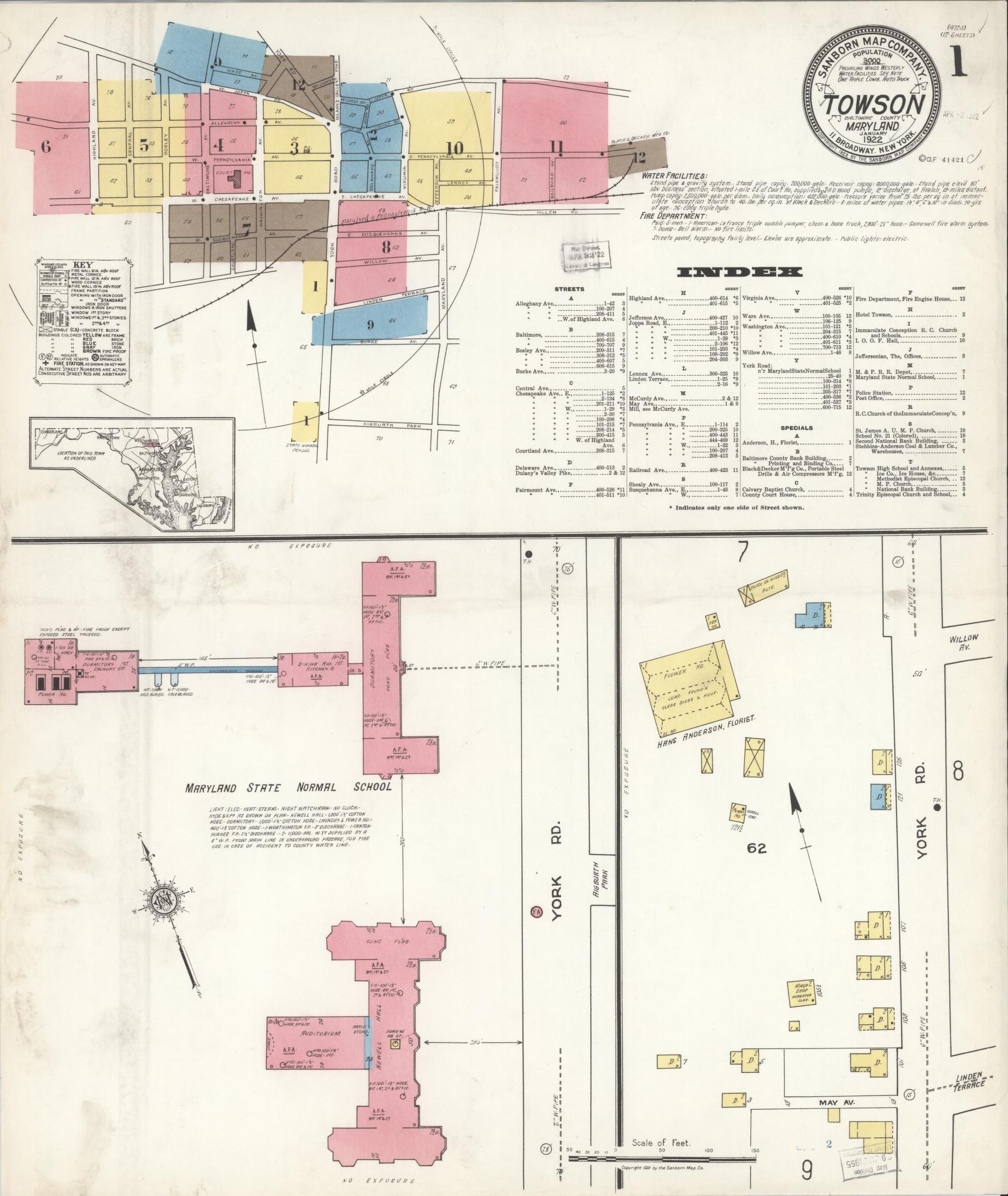 Sanborn Fire Insurance Map from Towson, Baltimore County, Maryland. (1922) – Historic Sanborn Fire Insurance Map Print