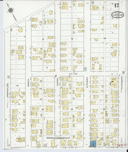 Sanborn Fire Insurance Map from Laurium, Houghton County, Michigan (1917), Sheet #0017 - Historic Sanborn Fire Insurance Map Print, vintage old map wall art, antique decor, genealogy gift, Michigan Michigan map