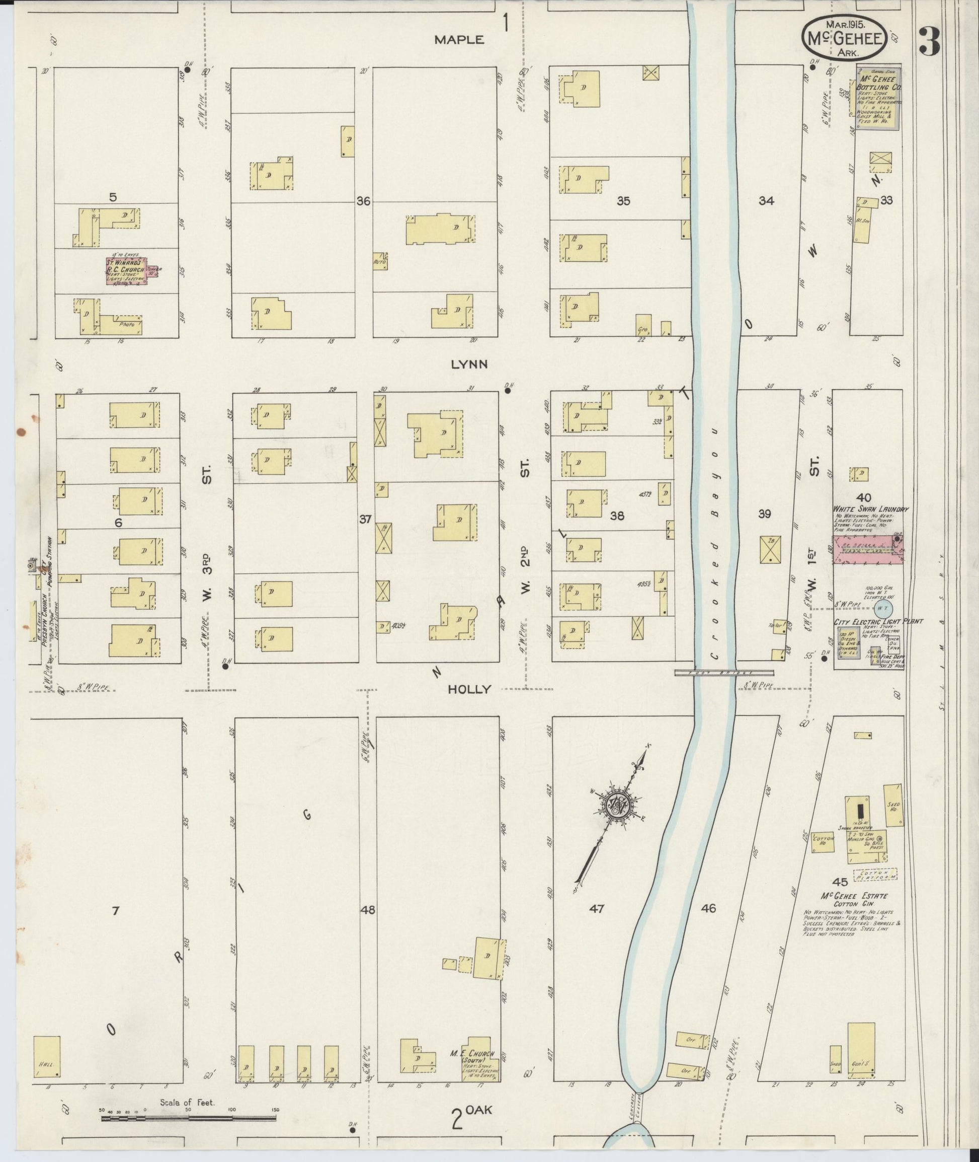 Sanborn Fire Insurance Map from McGehee, Desha County, Arkansas (1915), Sheet #0003 - Historic Sanborn Fire Insurance Map Print, vintage old map wall art, antique decor, genealogy gift, Arkansas Arkansas map