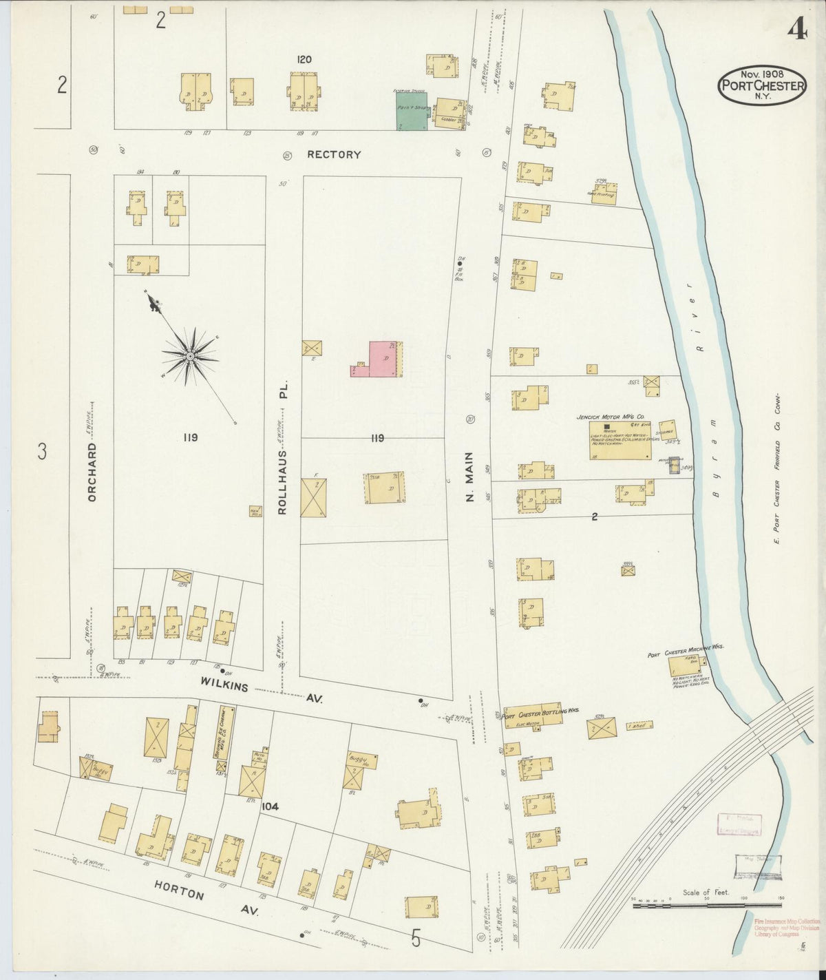 Sanborn Fire Insurance Map from Port Chester, Westchester County, New York (1908), Sheet #0004 - Complete Map Set gallery image, historic Sanborn map, vintage wall art, New York New York