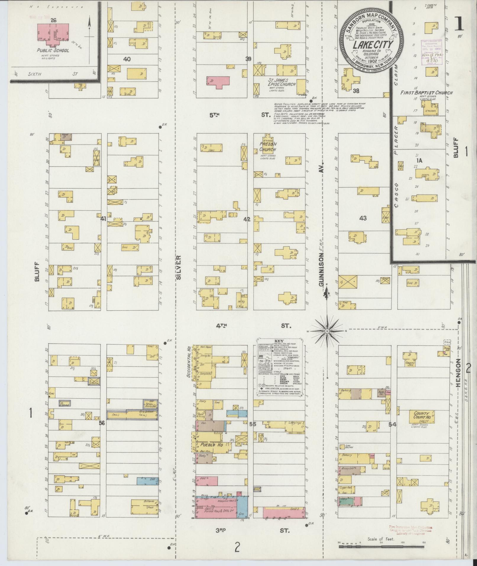 Sanborn Fire Insurance Map from Lake City, Hinsdale County, Colorado (1902), Sheet #0001 - Complete Map Set gallery image, historic Sanborn map, vintage wall art, Colorado Colorado