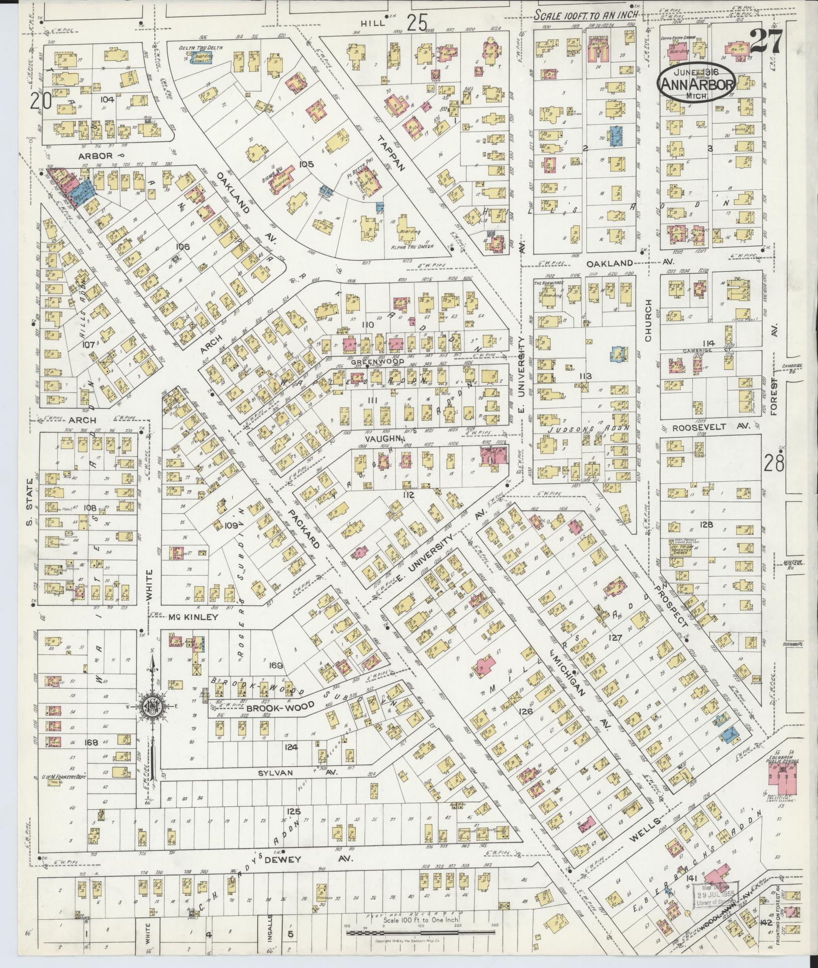 Sanborn Fire Insurance Map from Ann Arbor, Washtenaw County, Michigan (1916), Sheet #0027 - Complete Map Set gallery image, historic Sanborn map, vintage wall art, Michigan Michigan