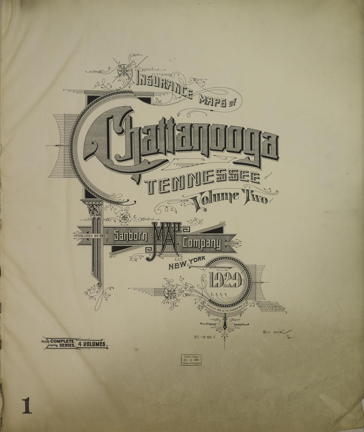 Sanborn Fire Insurance Map from Chattanooga, Hamilton County, Tennessee (1929), Sheet #0001 - Historic Sanborn Fire Insurance Map Print, vintage old map wall art, antique decor, genealogy gift, Tennessee Tennessee map