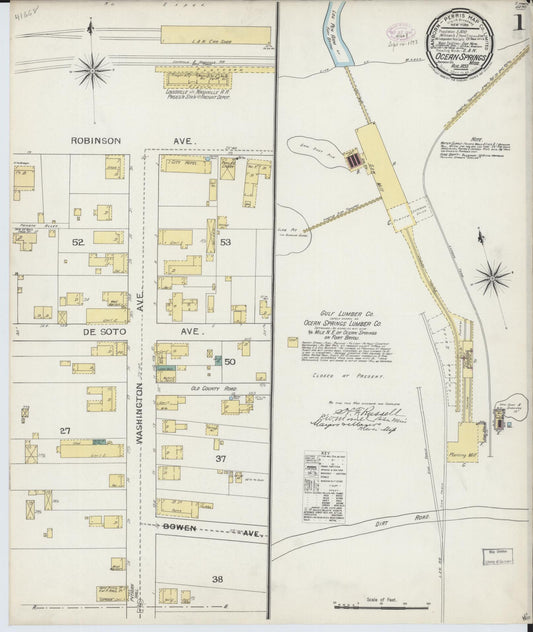 Sanborn Fire Insurance Map from Ocean Springs, Jackson County, Mississippi (1893), Sheet #0001 - Historic Sanborn Fire Insurance Map Print, vintage old map wall art, antique decor, genealogy gift, Mississippi Mississippi map