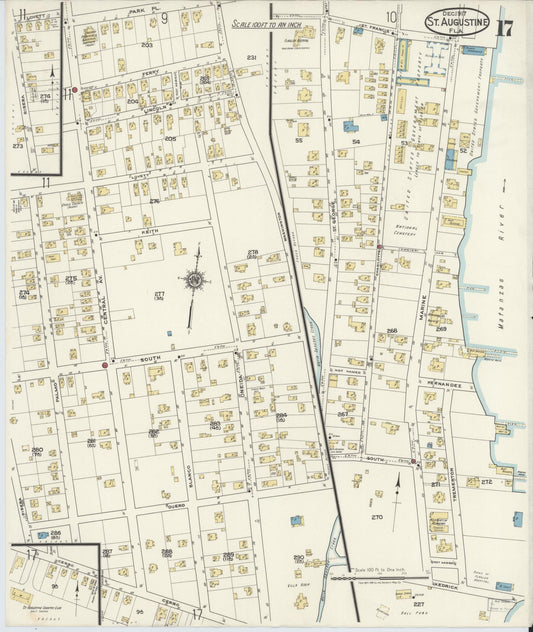 Sanborn Fire Insurance Map from Saint Augustine, Saint John's County, Florida (1917), Sheet #0017 - Historic Sanborn Fire Insurance Map Print, vintage old map wall art, antique decor, genealogy gift, Florida Florida map