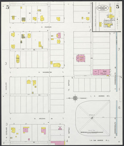 Sanborn Fire Insurance Map from Chandler, Maricopa County, Arizona (1924), Sheet #0005 - Complete Map Set gallery image, historic Sanborn map, vintage wall art, Arizona Arizona