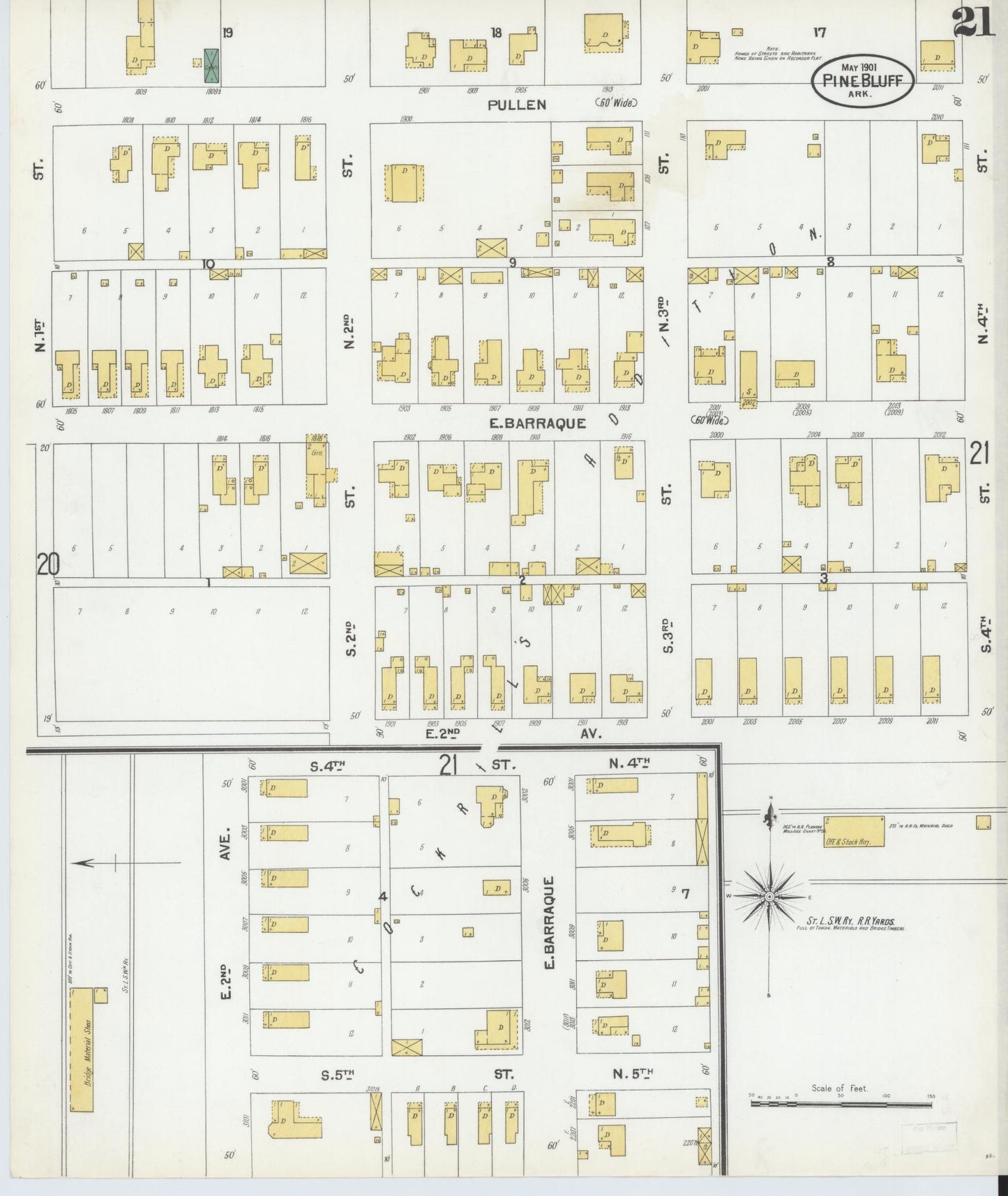 Sanborn Fire Insurance Map from Pine Bluff, Jefferson County, Arkansas (1901), Sheet #0021 - Complete Map Set gallery image, historic Sanborn map, vintage wall art, Arkansas Arkansas
