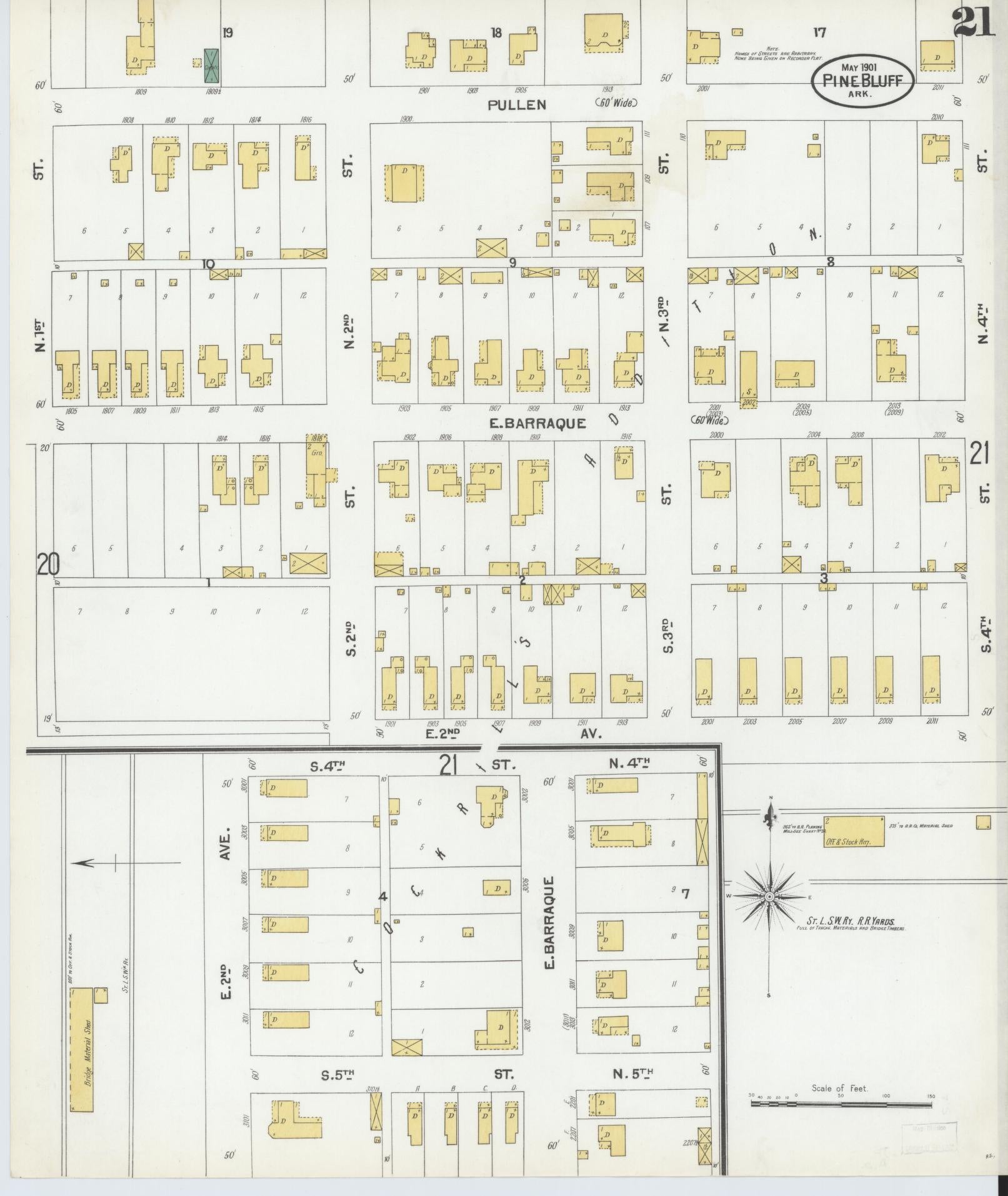 Sanborn Fire Insurance Map from Pine Bluff, Jefferson County, Arkansas (1901), Sheet #0021 - Complete Map Set gallery image, historic Sanborn map, vintage wall art, Arkansas Arkansas