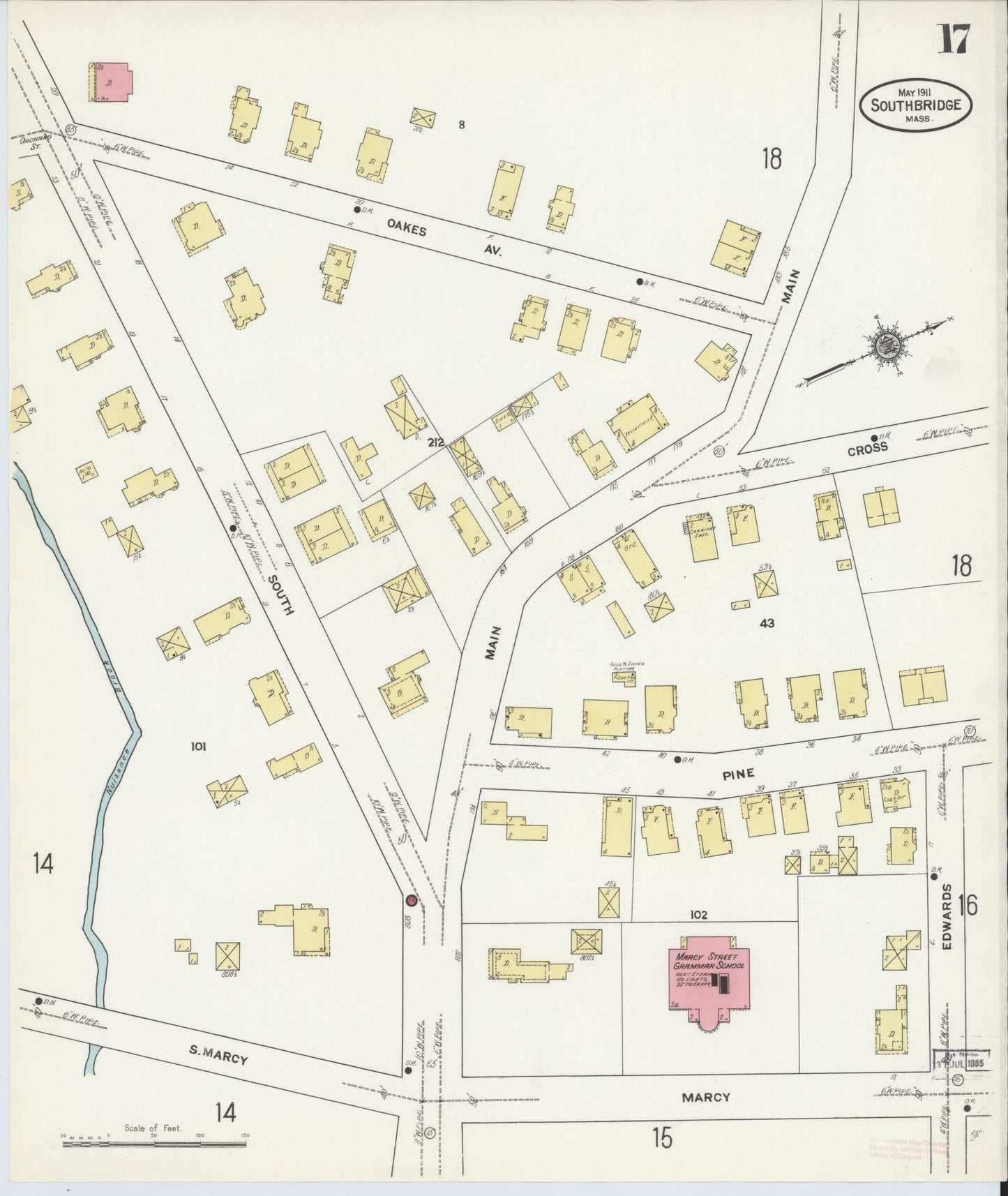 Sanborn Fire Insurance Map from Southbridge, Worcester County, Massachusetts (1911), Sheet #0017 - Historic Sanborn Fire Insurance Map Print, vintage old map wall art, antique decor, genealogy gift, Massachusetts Massachusetts map