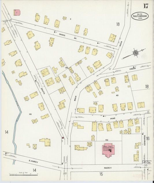 Sanborn Fire Insurance Map from Southbridge, Worcester County, Massachusetts (1911), Sheet #0017 - Historic Sanborn Fire Insurance Map Print, vintage old map wall art, antique decor, genealogy gift, Massachusetts Massachusetts map